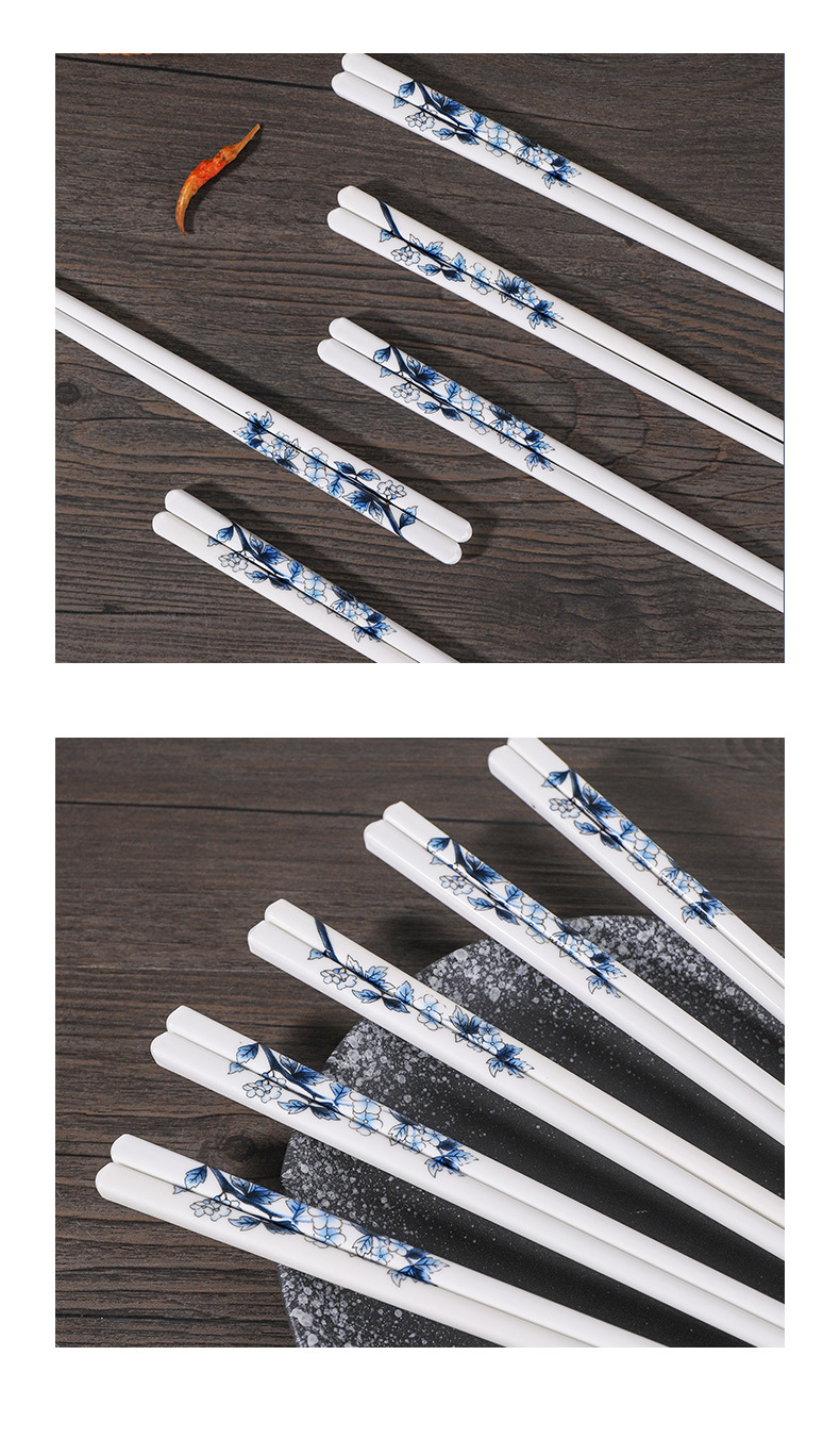 青花百鸟陶瓷筷子家用新中式复古青花瓷筷高档抗菌防霉筷勺套装国潮详情12