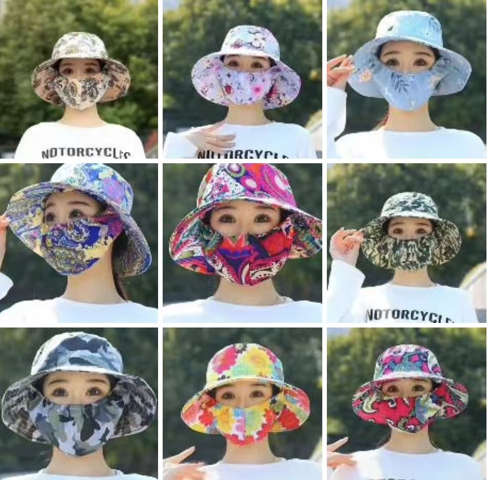 爆款遮阳防晒帽子口罩两件套户外工作骑行采茶帽遮脸护颈防紫外线详情2