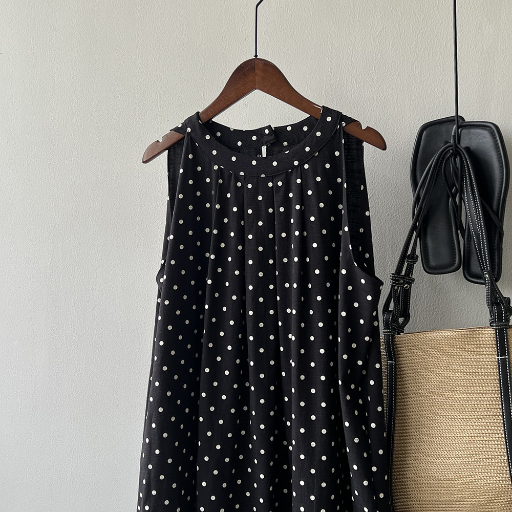 言双 波点无袖连衣裙2024夏季新款韩系圆领a字气质背心裙82016 pic 51