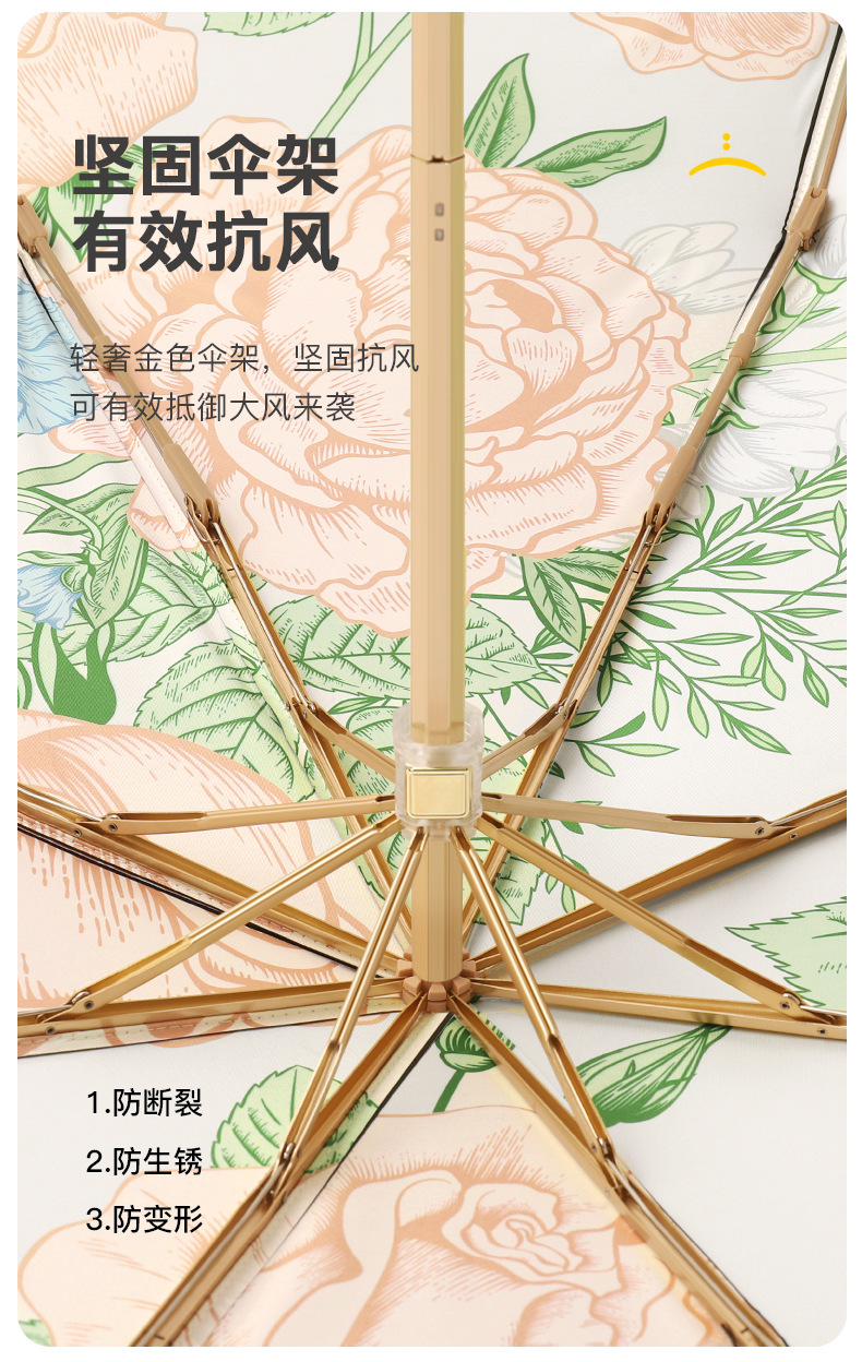 新款定制复古花型手动伞双面花色遮阳伞三折防晒太阳伞晴雨两用伞详情14