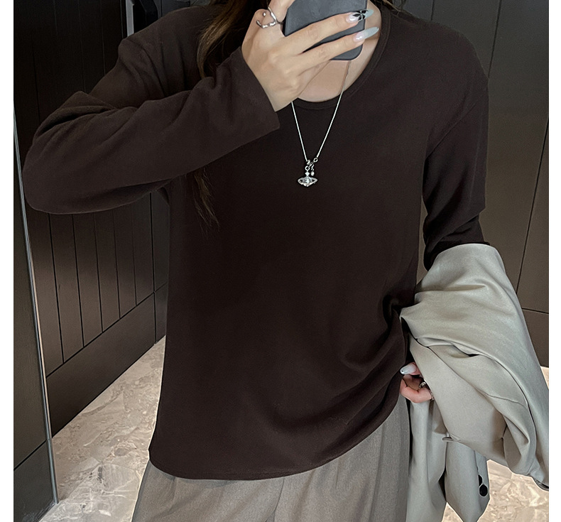 德绒百搭纯色宽松版休闲V领长袖t恤女式慵懒风秋冬季加绒加厚上衣详情20