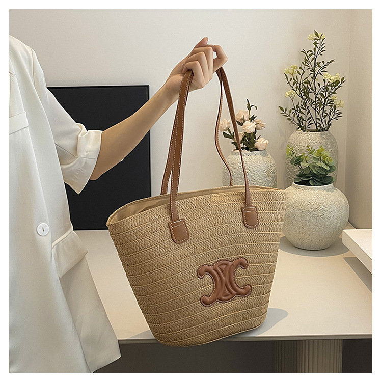 单肩草编包女士手提包大容量夏日旅游沙滩包手工编织菜篮子腋下包详情47