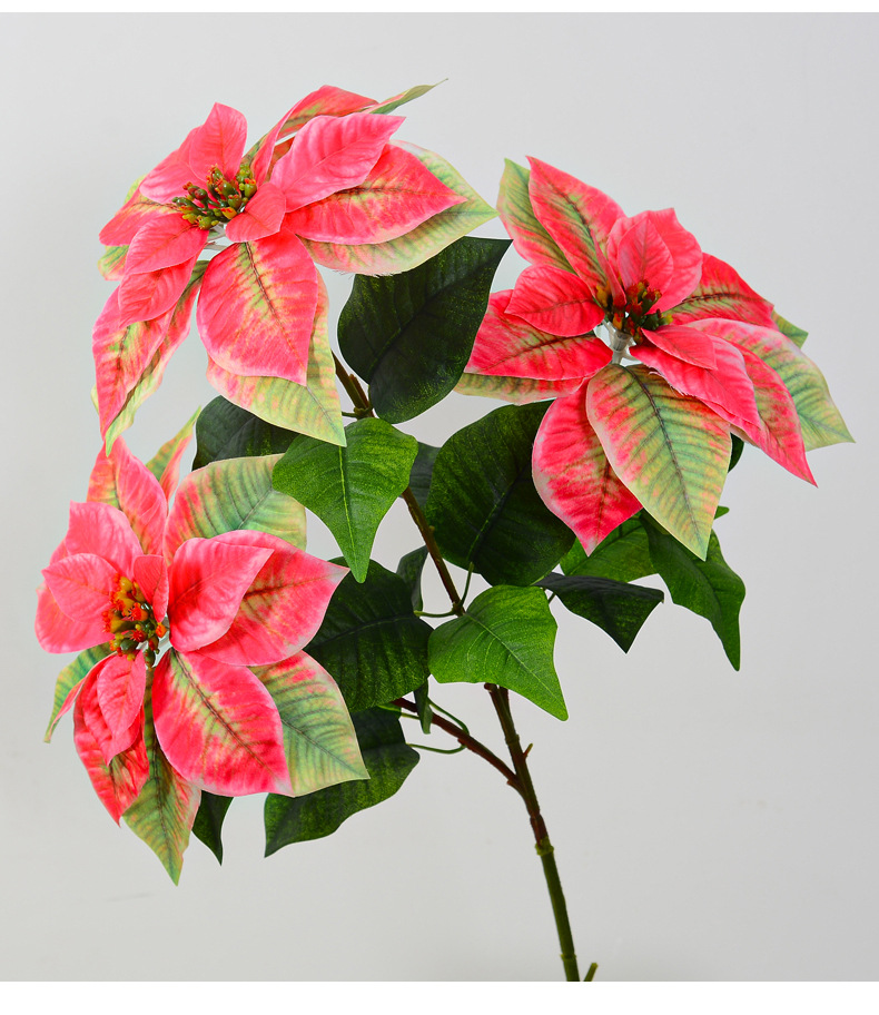 仿真花束绒布圣诞花假花一品红绢花园艺盆栽圣诞花绢花现货批发详情4