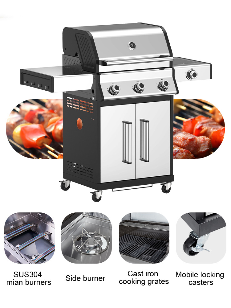Outdoor courtyard gas barbecue grill, household multi-functional stainless steel grill, barbecue with side burner, ATLAS brand pic 15