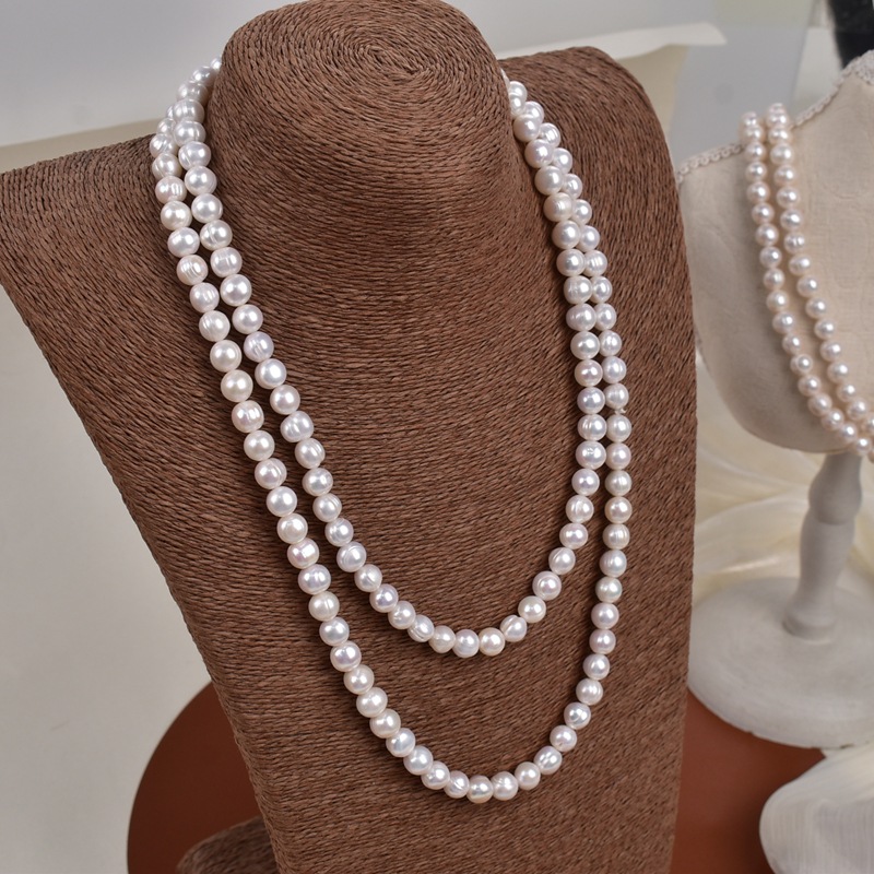 Natural freshwater pearl sweater chain, long, simple and versatile, multi-layer layered cheongsam chain, elegant necklace, Jurchen pearl pic 5