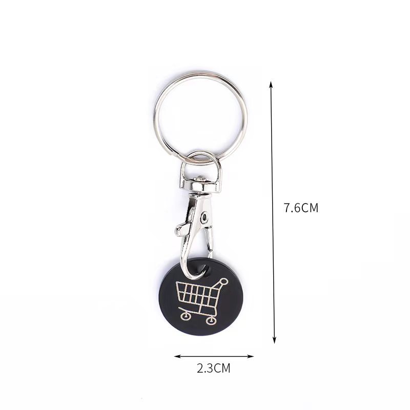 European and American best-selling supermarket token keychain accessories, laser logo supermarket trolleys, stainless steel pendants, shopping substitutes pic 3