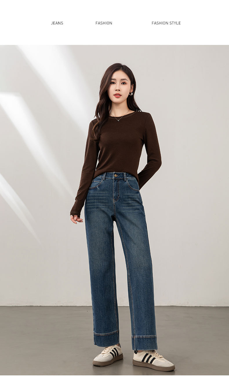 鑫阁复古九分牛仔裤女秋季四面弹百搭秋新款小个子宽松直筒阔腿裤详情26