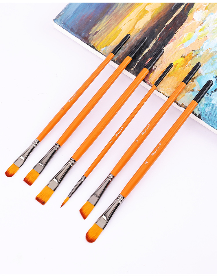 博艺宣五支装木质橙光数字油画笔学生尼龙绘画套装水粉丙烯油画笔详情22