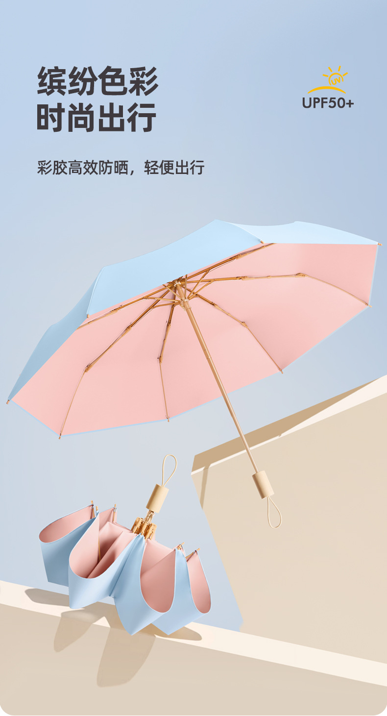 新款手开8骨彩胶实木手柄商务时尚礼品伞加固折叠伞现货一件代发详情10