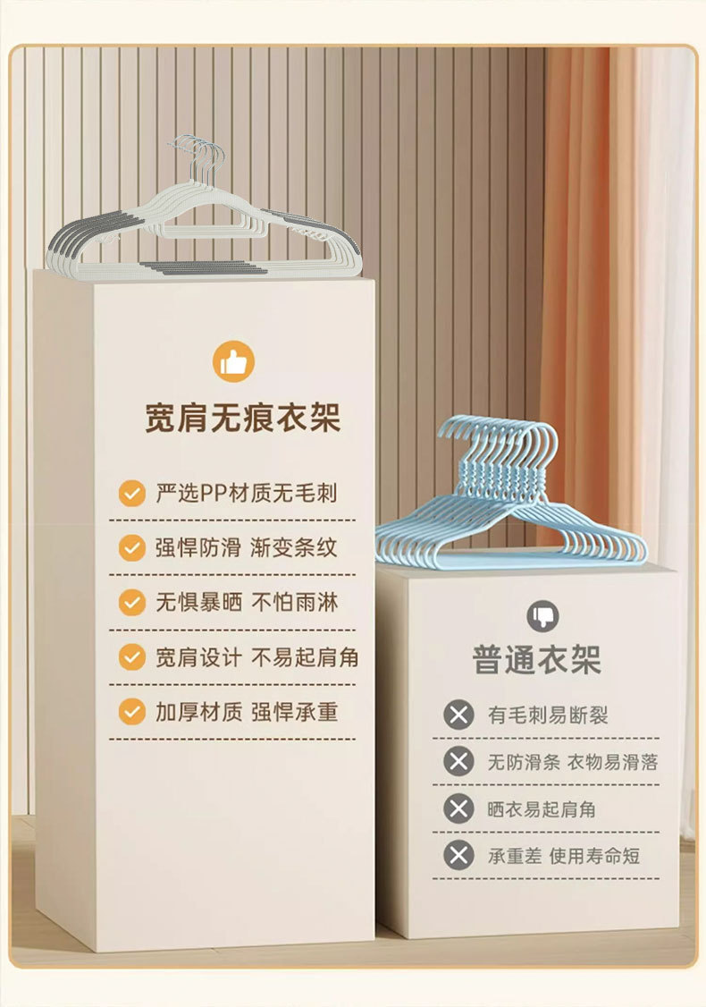 衣架加粗款无痕晾衣架宽肩防滑新款晾晒衣撑子塑料家用成人衣架子详情12