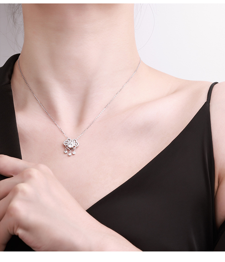 s925 sterling silver peace Lock necklace, 1-carat moissanite pendant collarbone chain accessory, from the original manufacturer pic 5