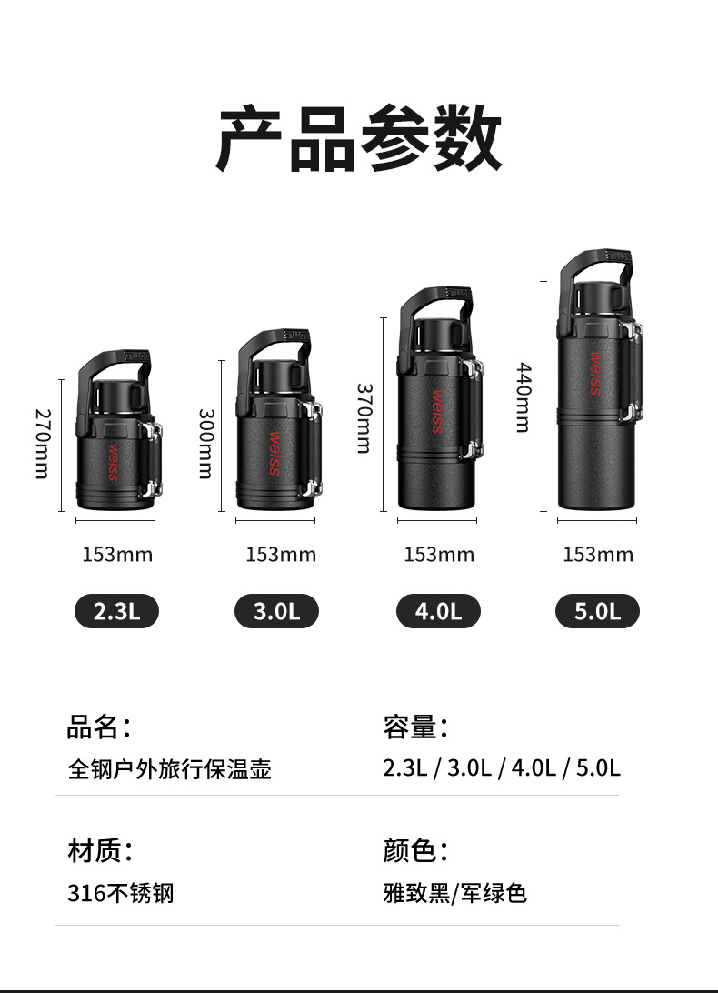 ♤新品316不锈钢保温杯男全钢保温壶大容量车载户外旅行家用登山详情25