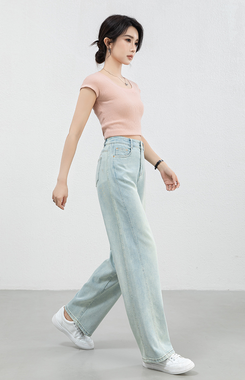 New Spring and summer high-waisted, slimming, wide-leg, straight-leg, drape jeans for women, versatile and casual trousers pic 18