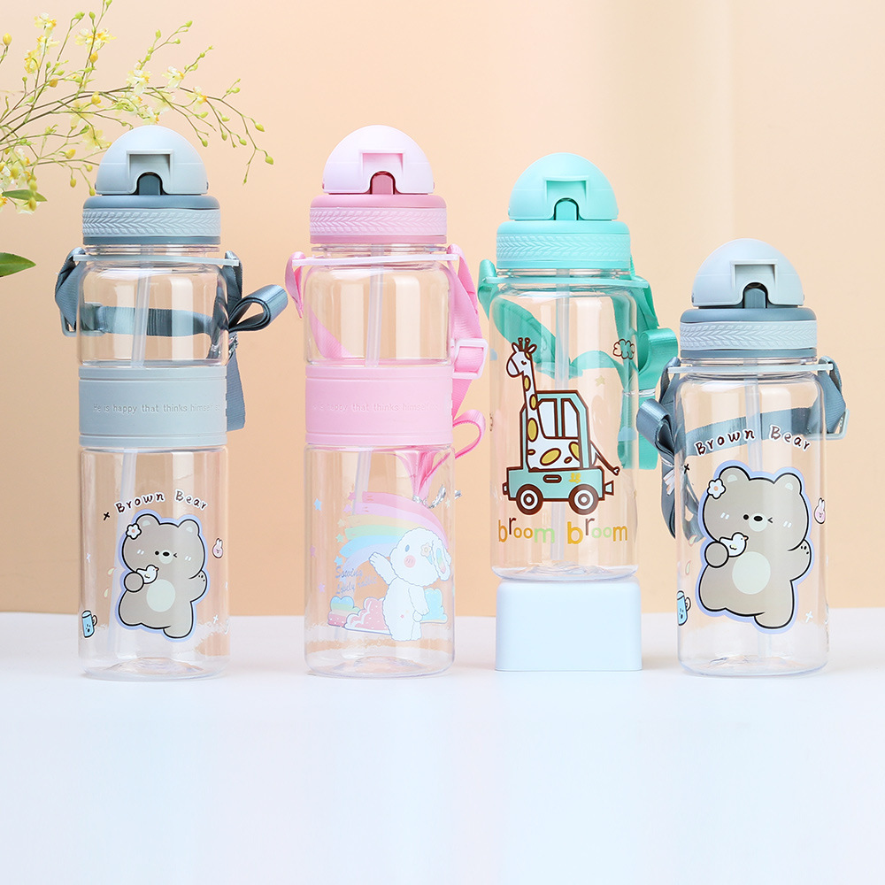 代发可爱卡通吸管杯幼儿园儿童塑料水杯创意学生手提杯子运动水壶详情3
