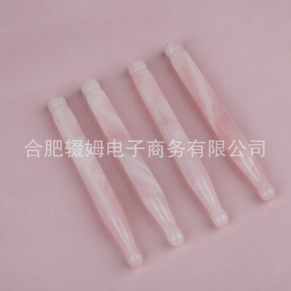批发外贸天然粉晶玉石按摩器脸部面部刮板质感温润手工打磨穴位笔详情3
