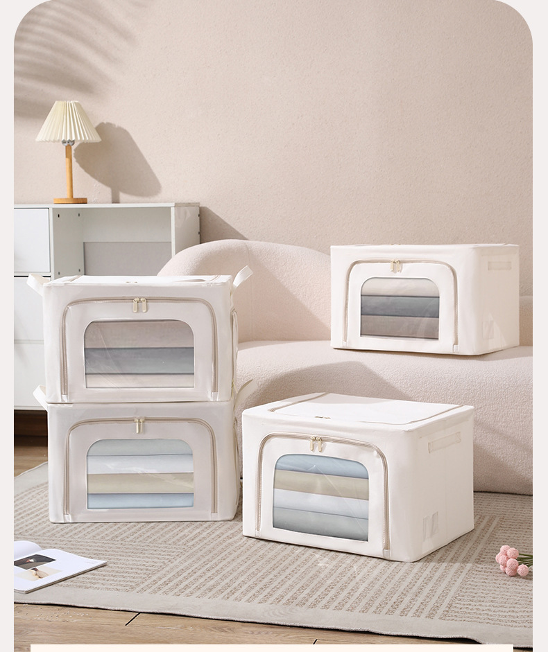 New Tianshan cotton and linen Baina box, three-window fabric folding storage box, home wardrobe, clothing storage and organization box pic 17