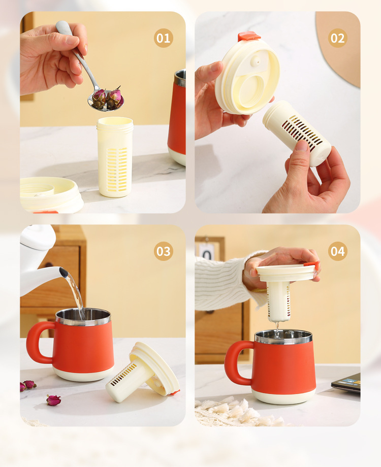 Stainless steel tea cup, mug, high appearance level water cup, tea water separation cup, large capacity, can be connected to hot water, insulated cup pic 11