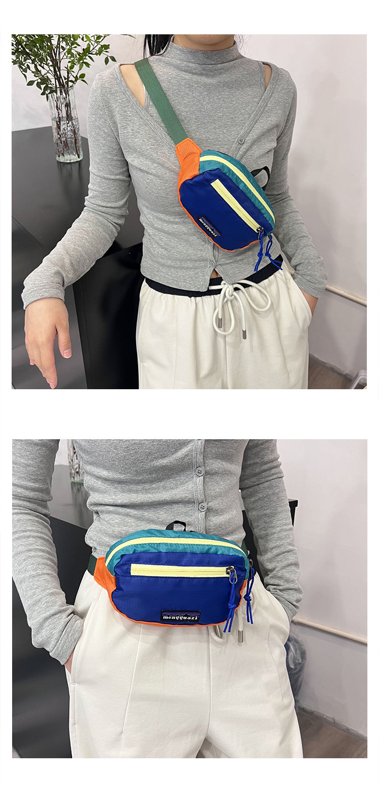 批发新款小号拼色斜跨彩色运动腰包男女同款户外跑步女士胸包百搭轻便实用详情10