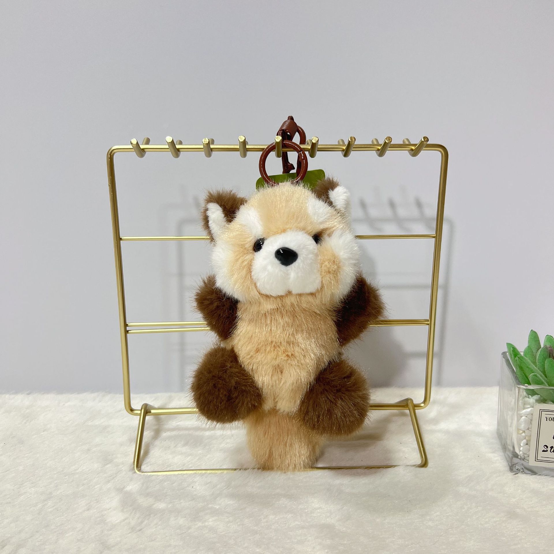 Cute sitting raccoon, Golden Man, mink fur cat doll pendant, long-haired bear plush toy, keychain, schoolbag hanger pic 5