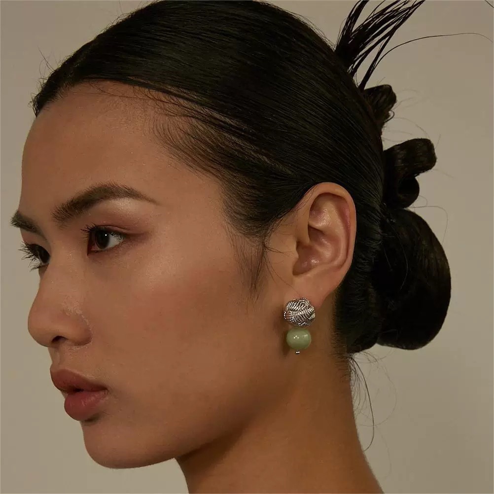 盘口纽结檀木玉石耳钉新中式拆卸俩戴耳环轻奢时尚百搭高级感耳饰详情3