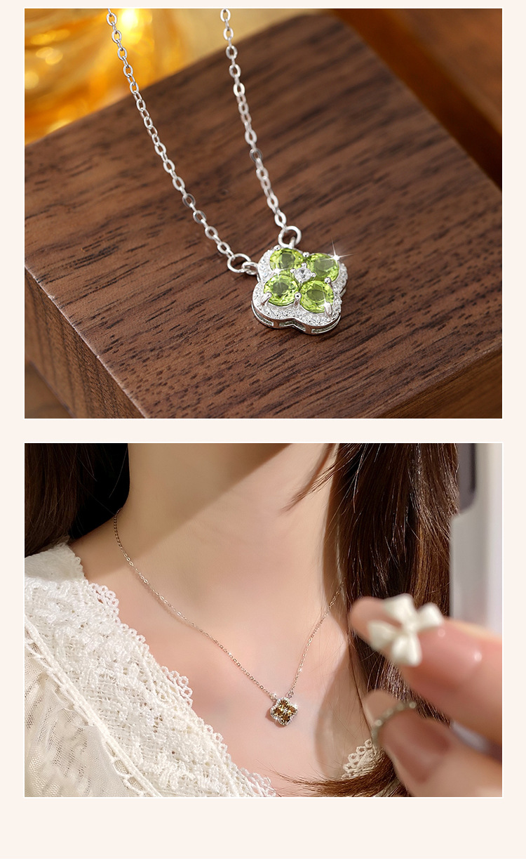 s925纯银天然石四叶草项链女日韩小众设计感重工锁骨链跨境专供货详情10