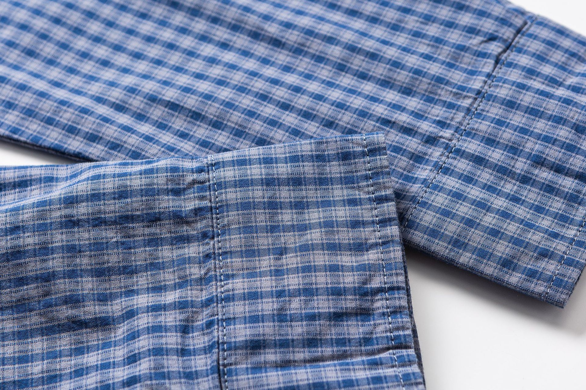 日系春秋复古细格子质感长袖衬衫男女宽松休闲百搭格纹衬衣详情8