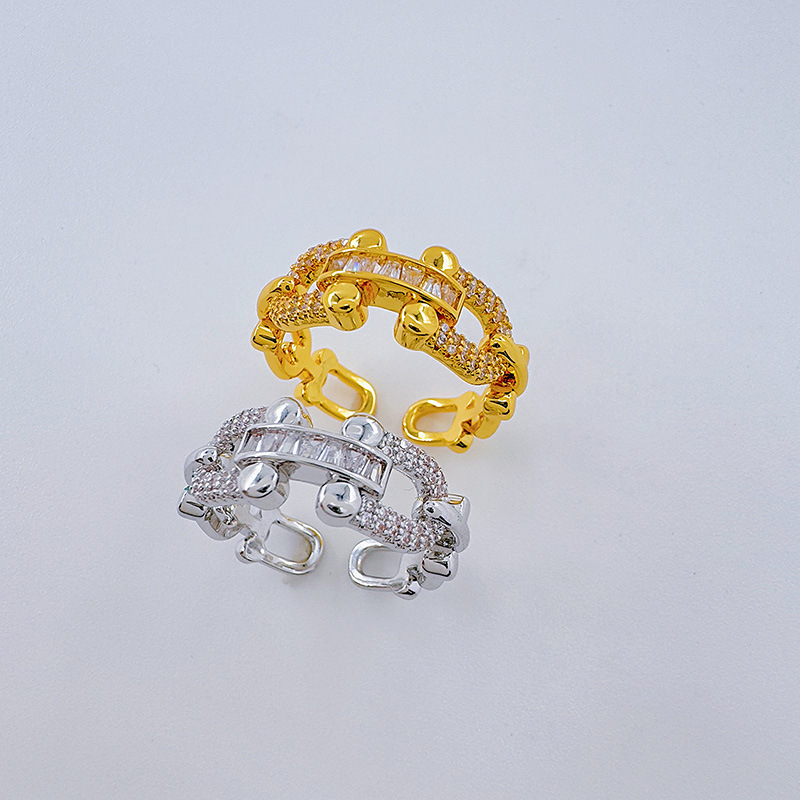 Bergamota nuevo anillo chapado en oro real calado simple europeo y americano anillo abierto hebilla de herradura personalidad hebilla de anillo versátil pic 5