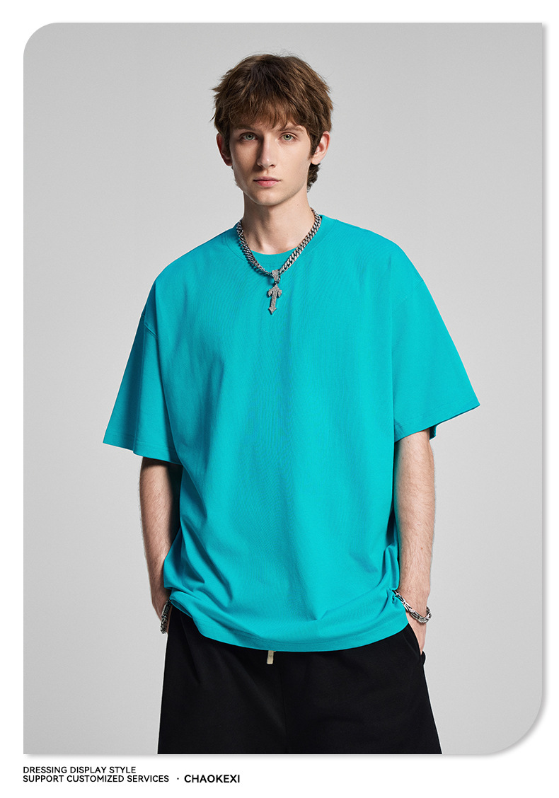 CKX2026夏季美式275g高品质潮牌纯棉t落肩纯色男潮青少年短袖T恤详情52