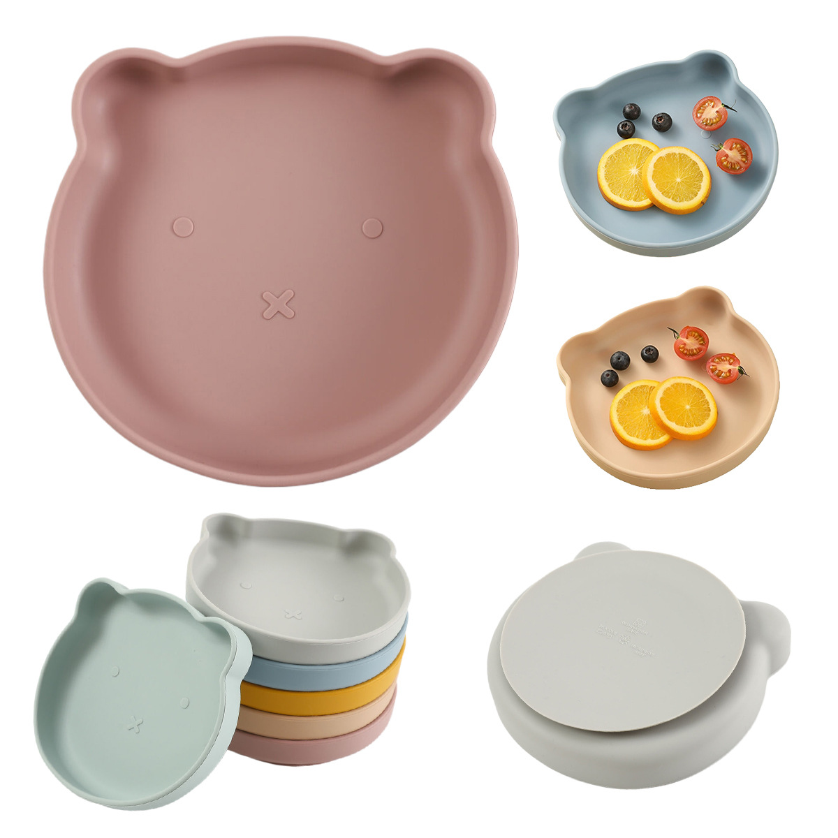 宝宝辅食吸盘碗耐高温防摔儿童喂养餐具食品级硅胶卡通母婴小熊盘详情8