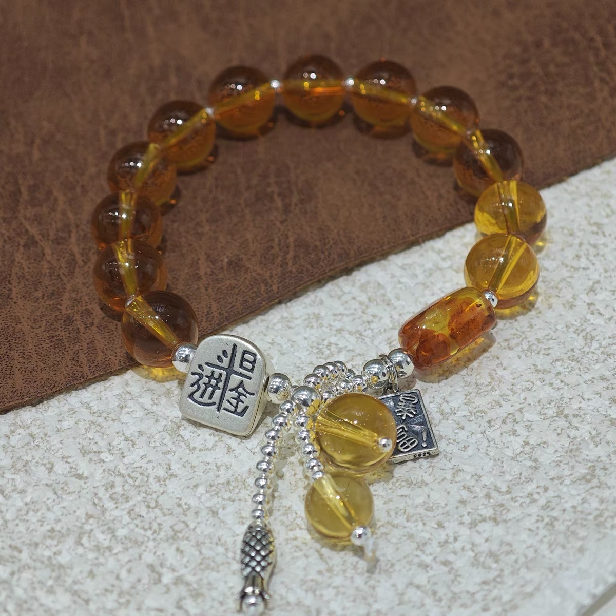 S925 Pure silver yellow crystal Daily Gold Earn bracelet, ins light luxury style bracelet, niche design sense pic 1