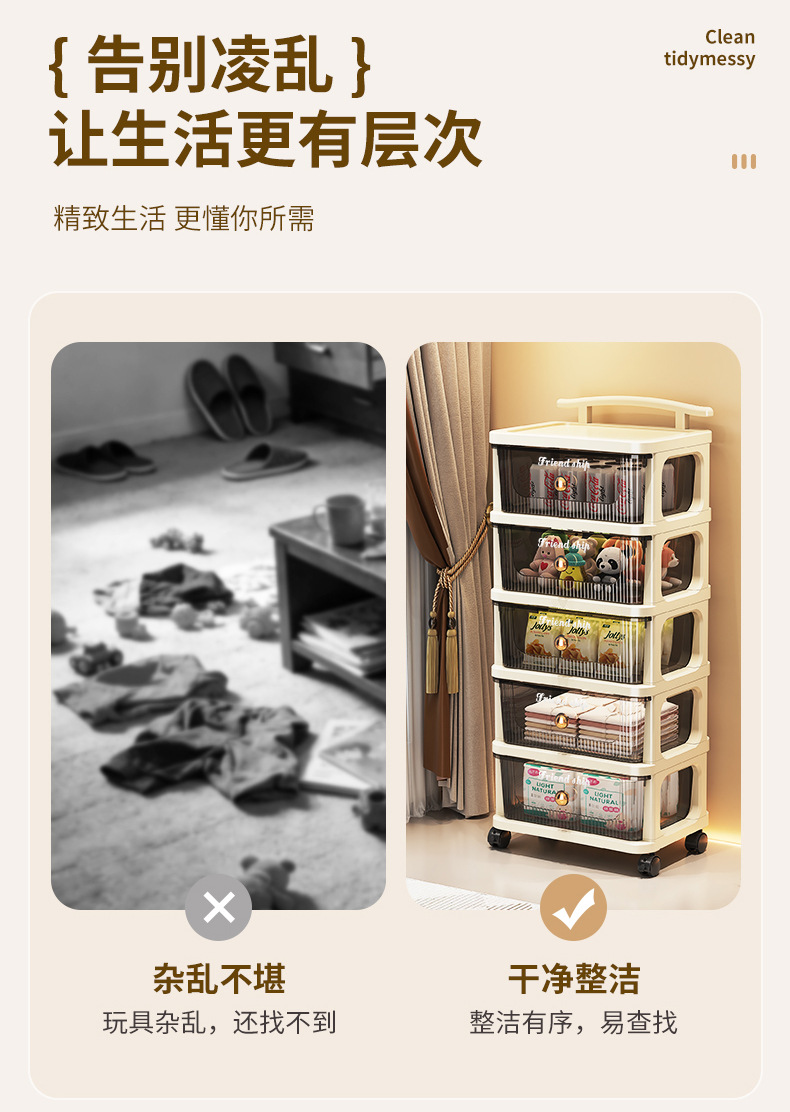 Drawer-type storage cabinet, multi-layer organizing cabinet, storage cabinet, home living room snack cabinet, trolley, storage rack, movable pic 4