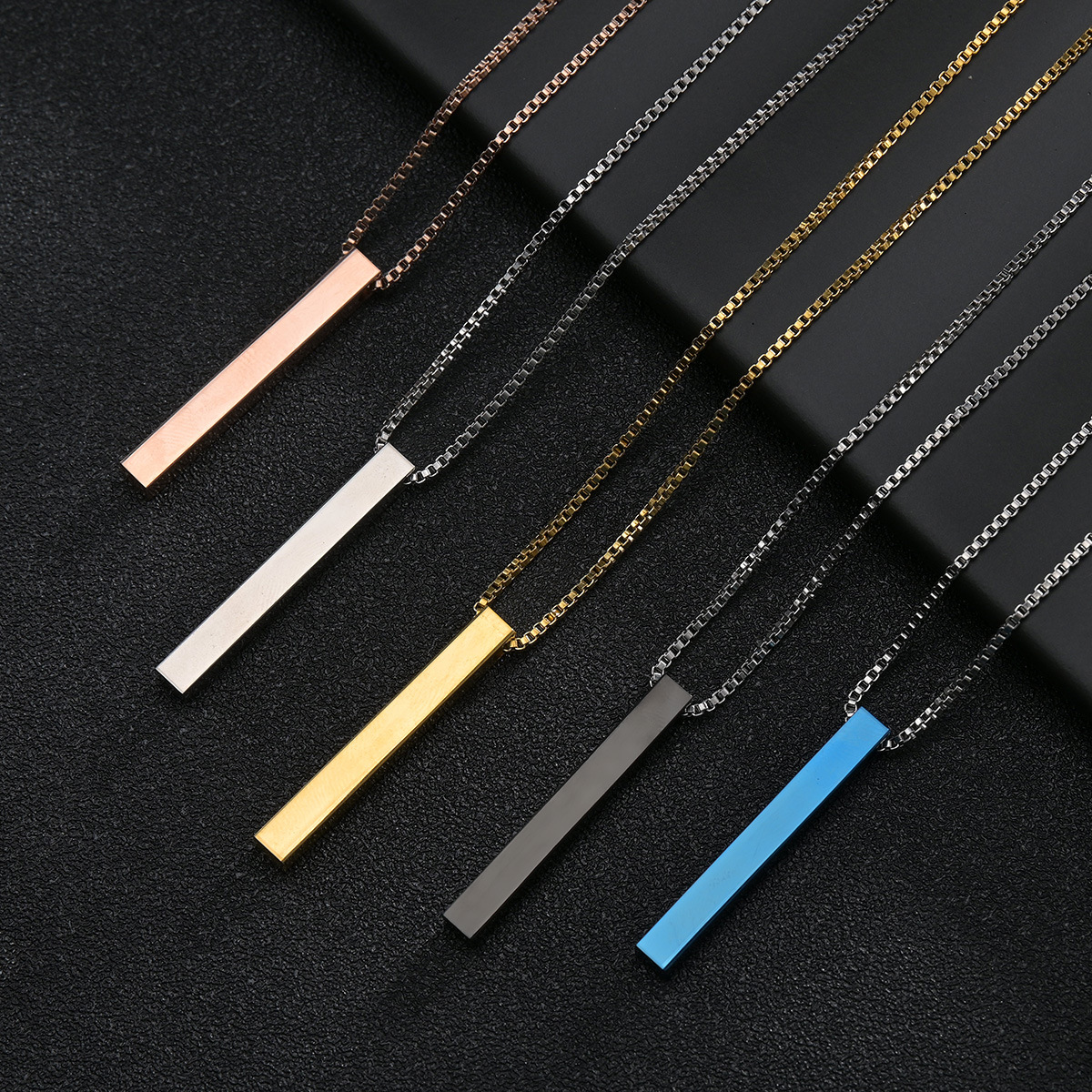 European and American popular accessories, personalized and trendy pendants, Amazon titanium steel simple smooth square column necklace pic 2