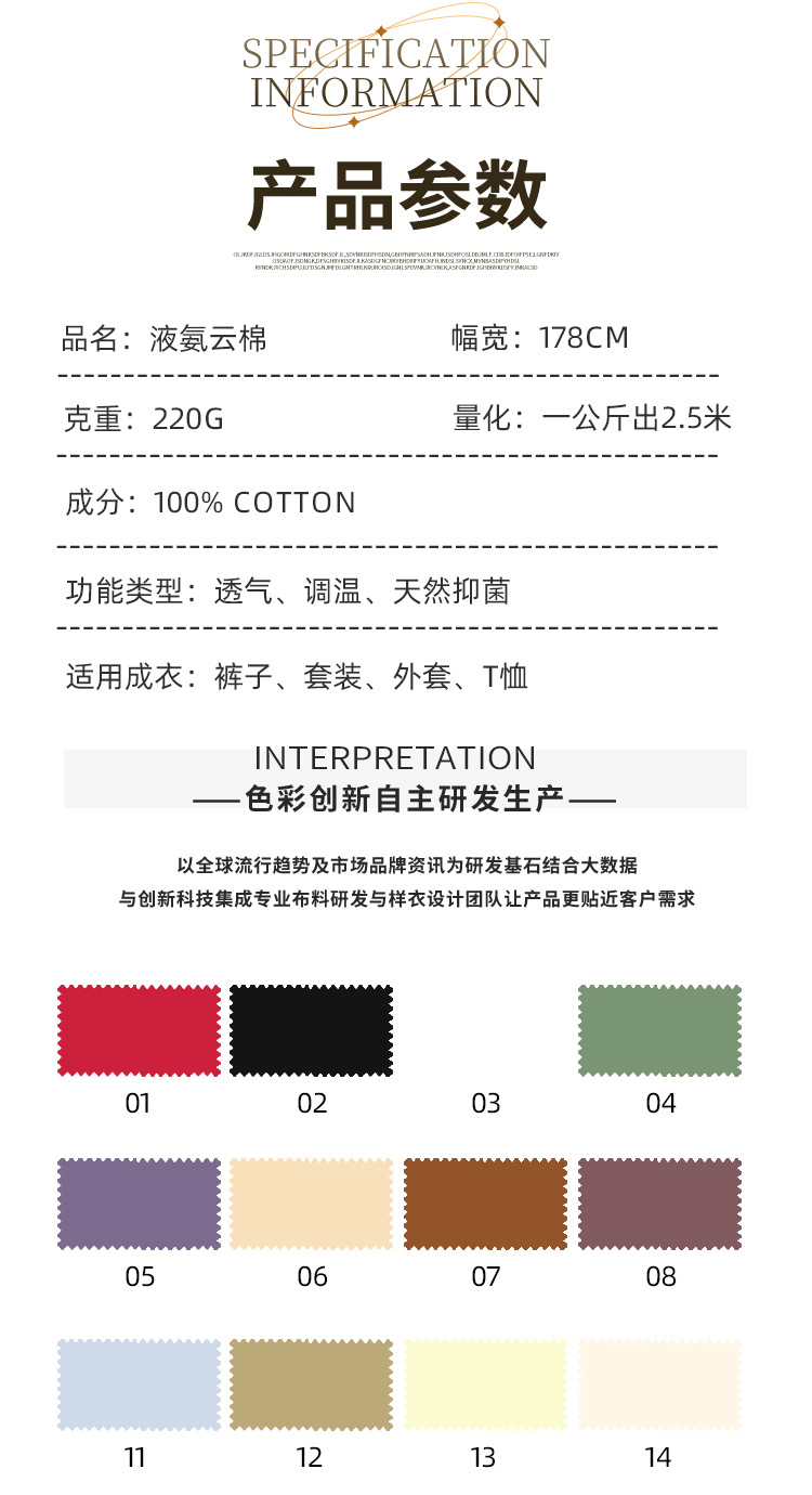 220g匹马棉布料 双面针织面料纯棉T恤抗皱轻奢短袖布料详情4