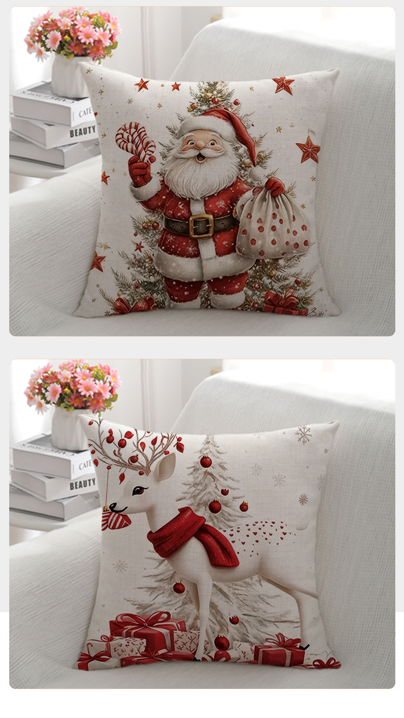 跨境亚马逊圣诞节氛围雪花亚麻抱枕印花家居布艺靠枕沙发装饰批发详情15