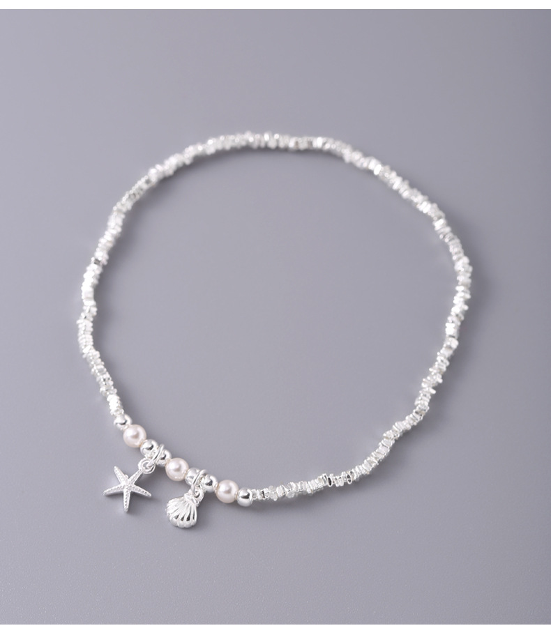 925纯银海星贝壳珍珠碎银子手链女手工弹力绳款设计百搭手环B3256详情12