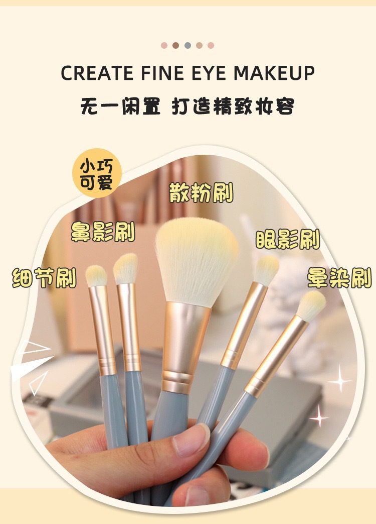New skylight 5-piece mirror box mini portable loose powder multi-functional makeup set brush with mirror beauty set brush, eyeshadow brush, loose powder brush, foundation brush and setting brush pic 6