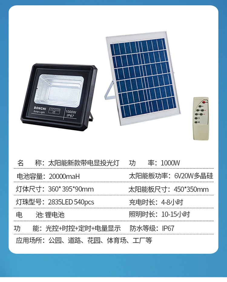 太阳能灯家用户外庭院灯太阳能投光灯新农村建设路灯LED超大功率详情12