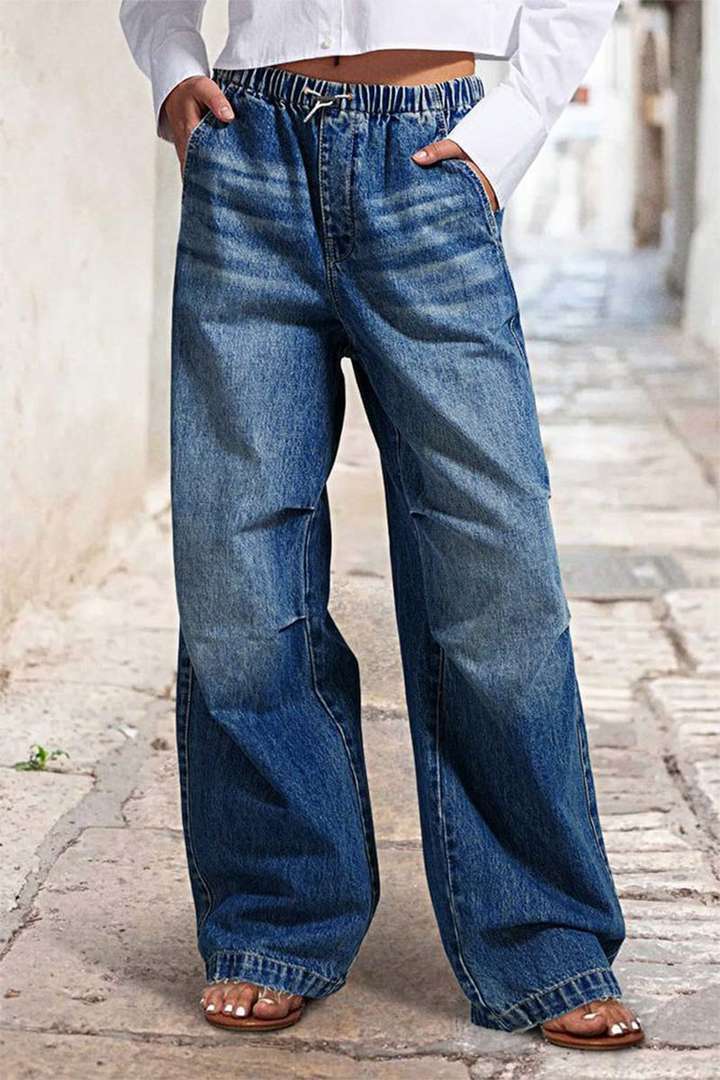 Spring 2025 new collection: Mid-waist wide-leg pleated loose jeans for women, street retro straight-leg pants for women pic 9