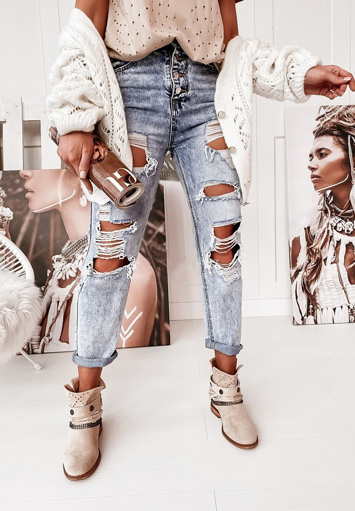 Cross-border trade Amazon 2022 Autumn/Winter new streetwear trendsetter Ripped, slimming denim pants for women pic 3