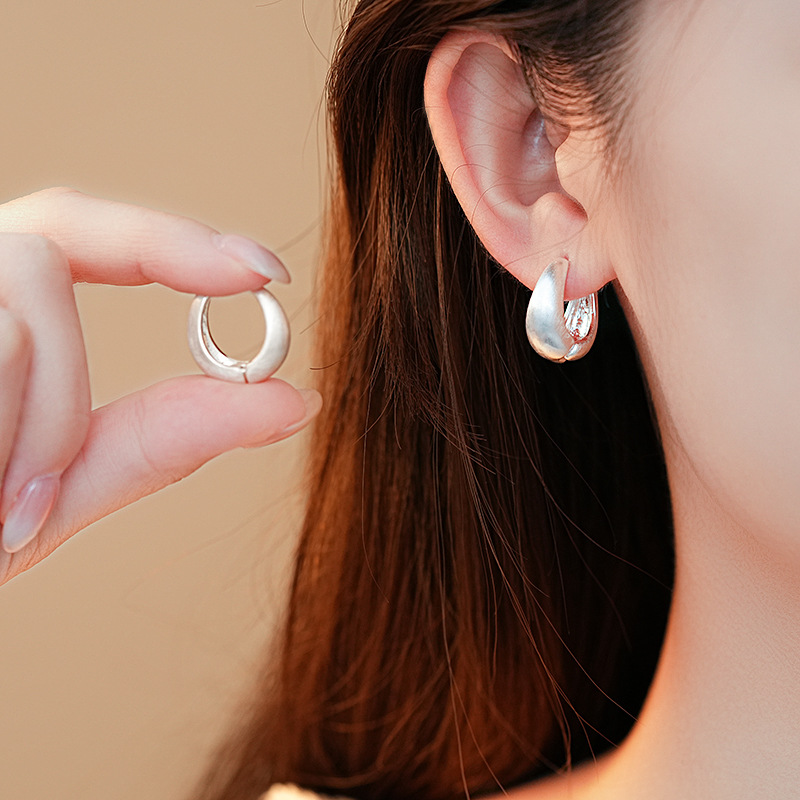 欧美跨境拉丝哑光椭圆耳环时尚潮流百搭耳扣简约高级感耳饰批发女详情1