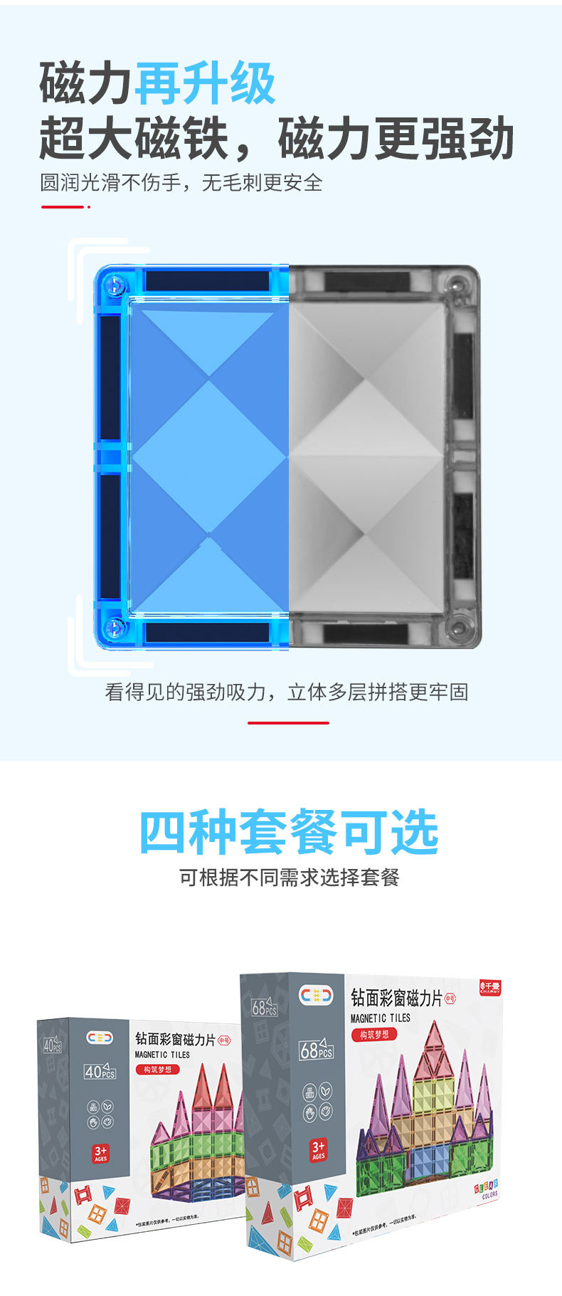 中号儿童彩窗磁力片积木拼装益智玩具磁铁男孩女拼图宝宝生日礼物详情7
