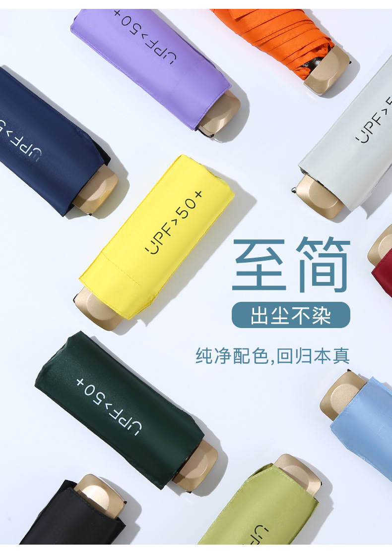 晴雨两用小巧便携迷你礼品伞印logo黑胶防晒遮阳太阳伞女扁五折伞详情8