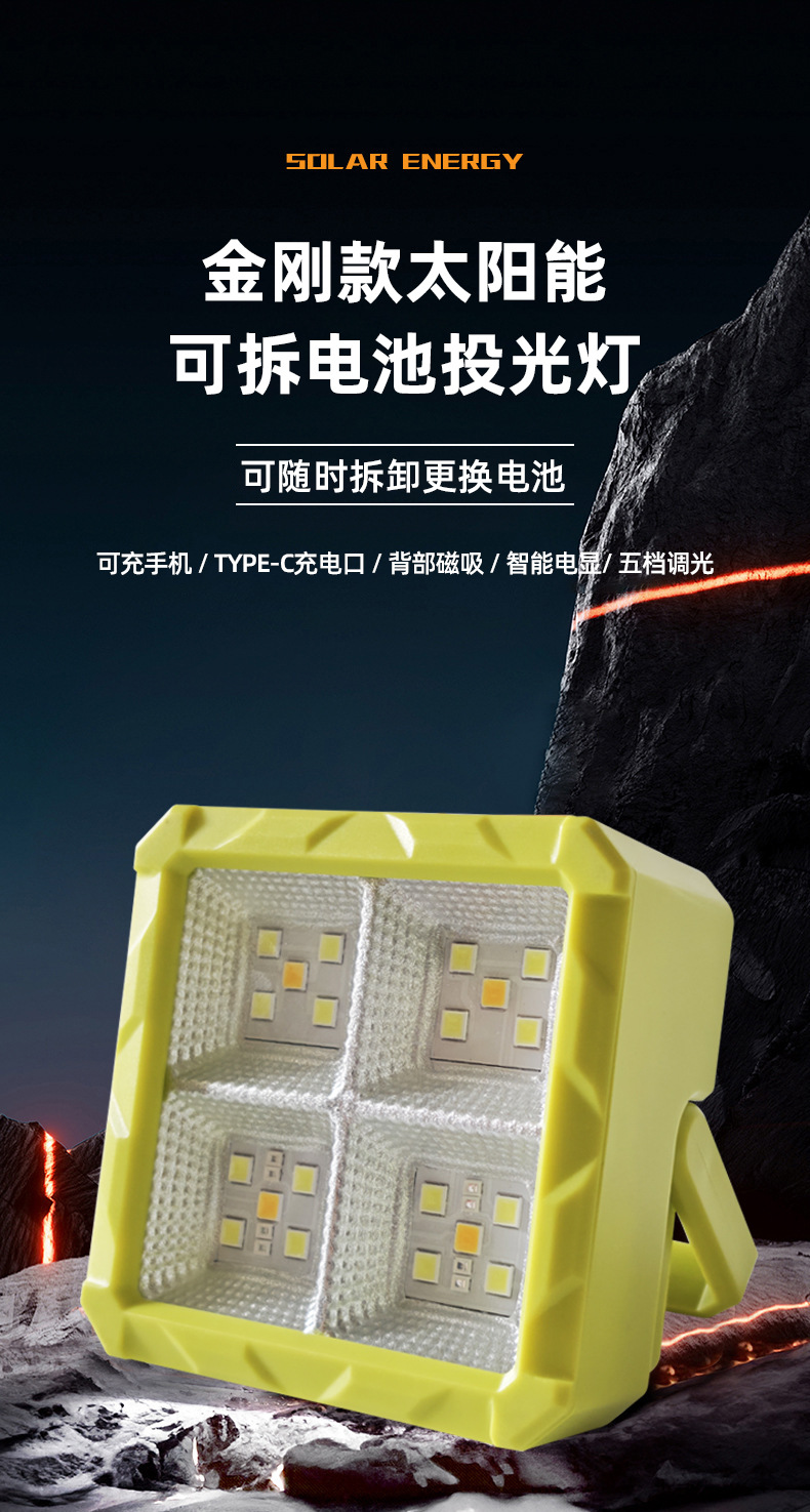New LED mini floodlight, solar portable lamp, USB charging, outdoor camping and stall emergency lighting pic 1