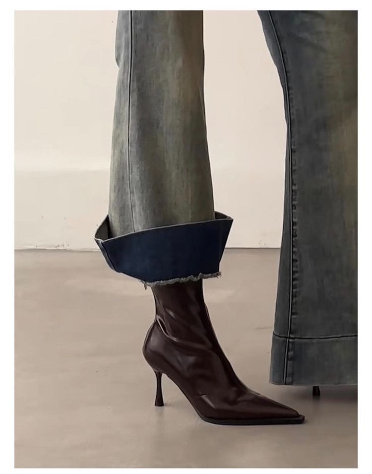 小众百搭尖头高跟短靴女秋冬新款法式细跟弹力瘦瘦靴气质小踝靴子详情7