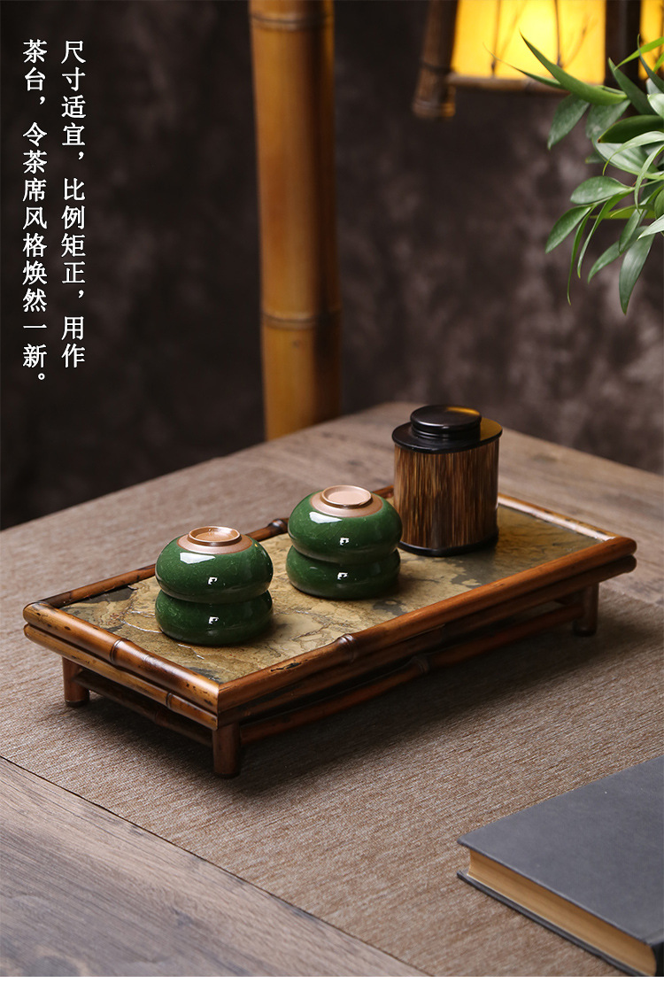 安吉梅鹿竹石面茶托盘 石面茶盘 石头制作竹工艺品 斑竹大漆国潮制品详情28