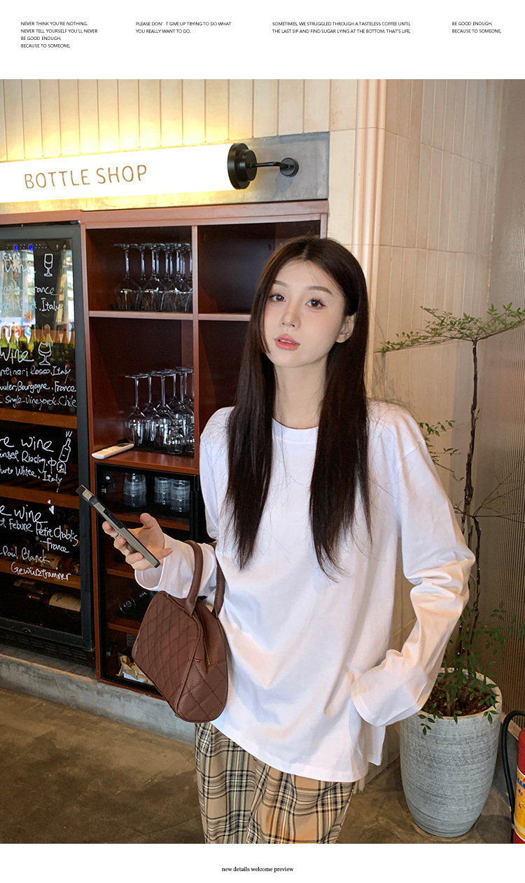 春秋长袖T恤女新款白色宽松内搭打底衫衣服韩系女装上衣一件代发详情5