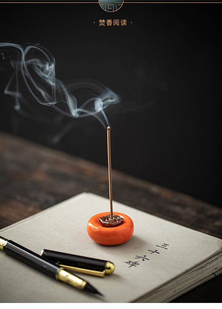Creative ceramic incense stick, small persimmon tea pet decoration, home incense burner, incense holder, wishing you all the best pic 9