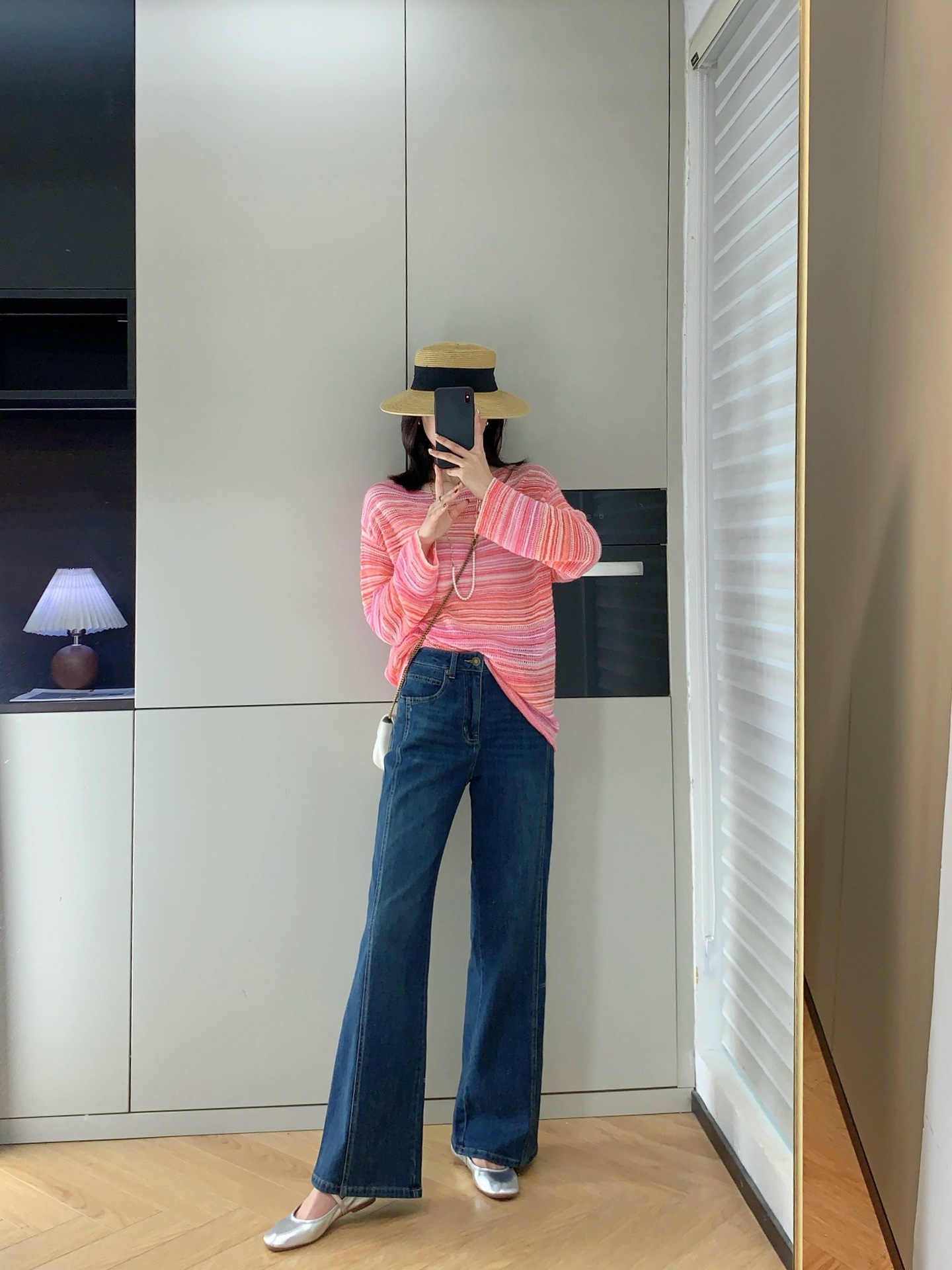 复古时髦高腰斜裁宽松显瘦百搭弹力直筒宽松微喇叭牛仔裤G031612详情5