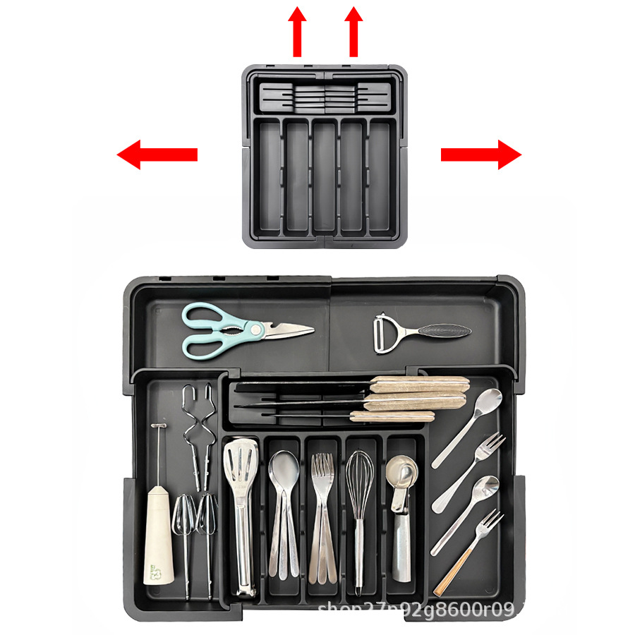 厨房餐具分格收纳盒可伸缩刀叉分类整理盒四向伸缩抽屉式餐具盒详情9