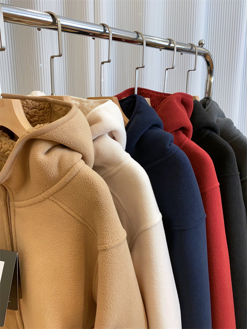 黑科技发热双面摇粒绒拉链连帽加厚情侣外套卫衣女详情9